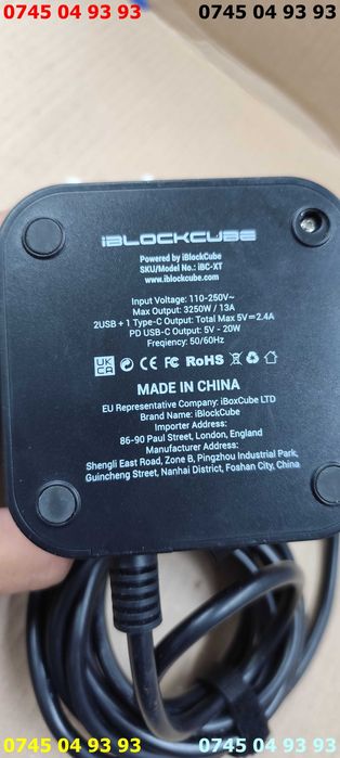 prelungitor cu priza 220v IBLOCKCUBE si usb si USB C