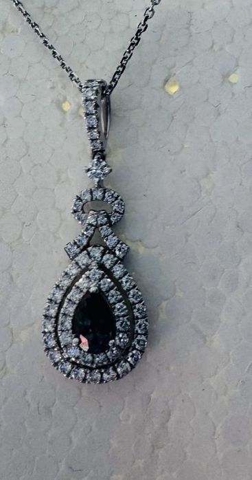 Lanț cu Pandantiv Aur 18K, Safir Verde 0.35 Ct și Diamante 0.55 Ct + Certificat