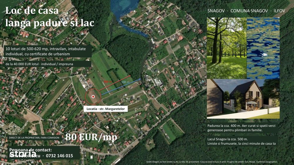 Loturi de teren 500-620 mp in Snagov, intravilan, intabulate-80 EUR/mp