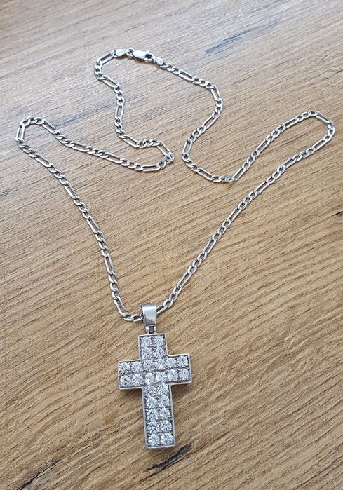 Lanț argint 925 model "figaro" de 53,5 cm și pandant cruce