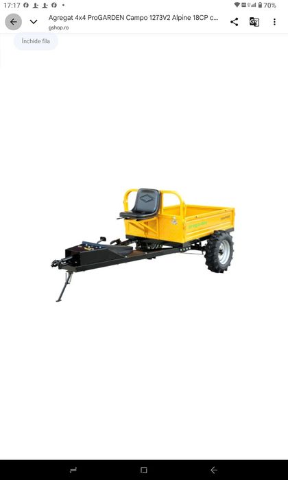 Motocultor cu tractiune 4x4 Progarden Campo 1273 Alpine, 12CP, diesel, pornire electrica, remorca ProGARDEN Campo RMT500T, cu tractiune, roti agricol
