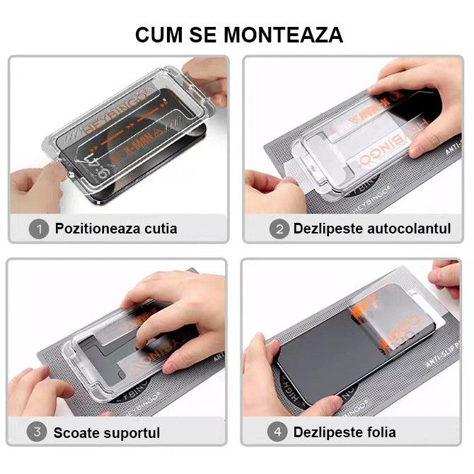 Folie Telefon Privacy Apple iPhone 17 PRO MAX HEYBINGO, cu Kit de Aplicare Instanta si Functie Automata de indepartarea prafului