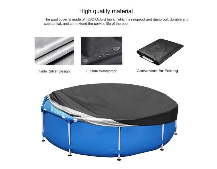Husa pentru piscina rotunda, Panza Oxford, 244 x 244 cm, Negru
