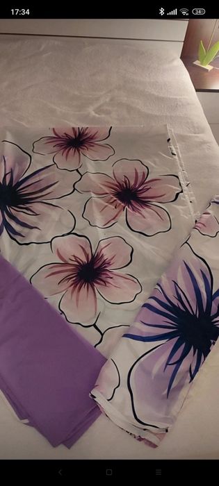 Lenjerie de pat, mov lavanda-alb, material fin satinat, nou