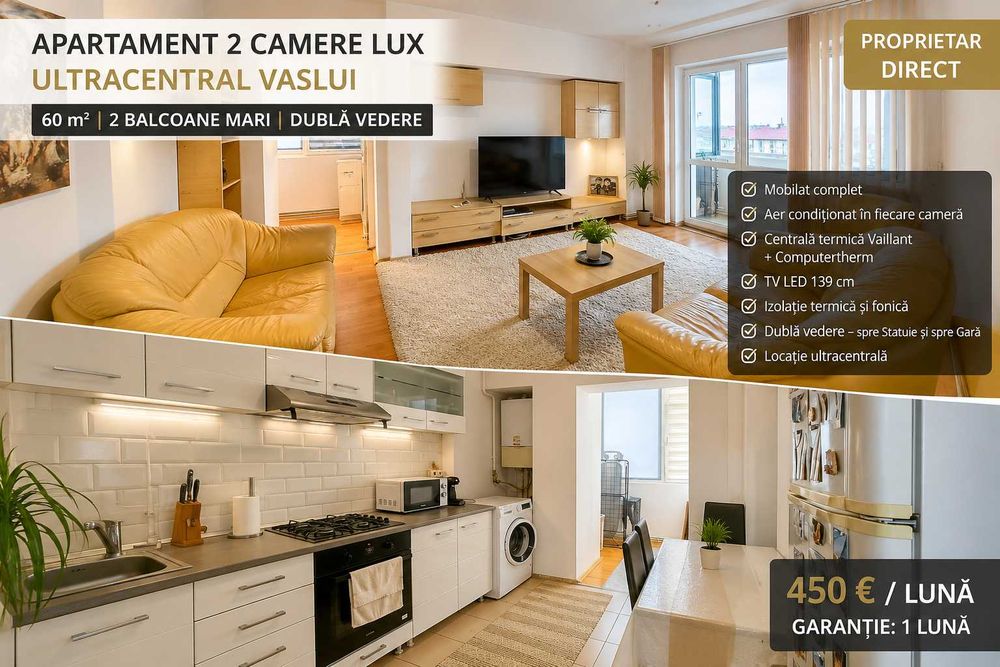 Inchiriez apartament 2 camere PREMIUM | ULTRACENTRAL Vaslui | 60 m² | Proprietar