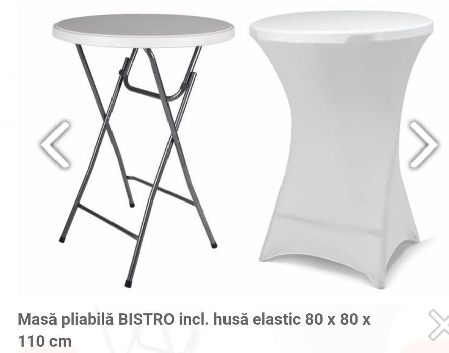 Inchiriere masa inalta pliabila cocktail+ husa alba stand demo, petrec