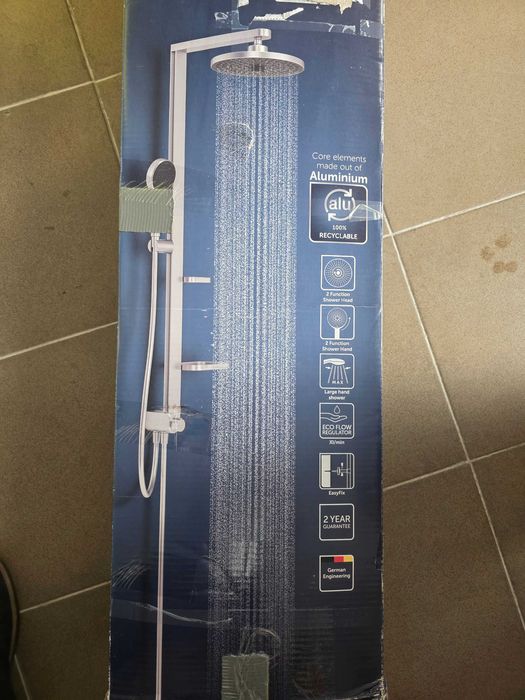 Sistem de duș Ideal Standard Ceratwist Alu+, duș cu economie de apă și jet variabil - Argintiu (338 x 501 x 1104 mm)