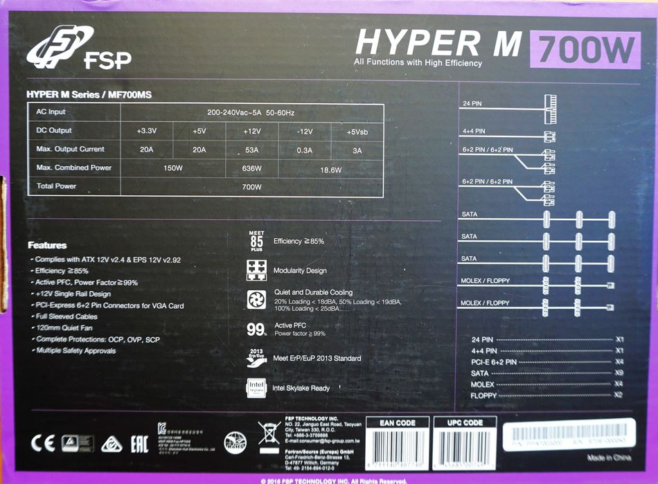 Захранване HYPER M 700W - ново, с комплект кабели
