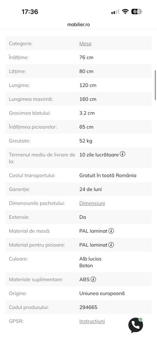 Masa extensibila (Alb lucios + negru lucios)
