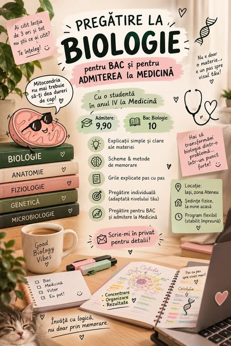 Ofer meditatii la biologie pentru BAC si admitere la medicina Iași