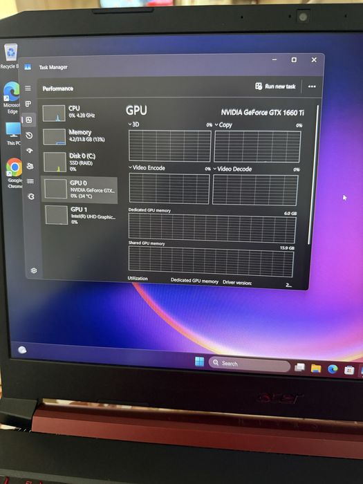 Laptop Gaming Acer Nitro Intel i7-9750H Gtx 1660Ti, 32Gb Ram