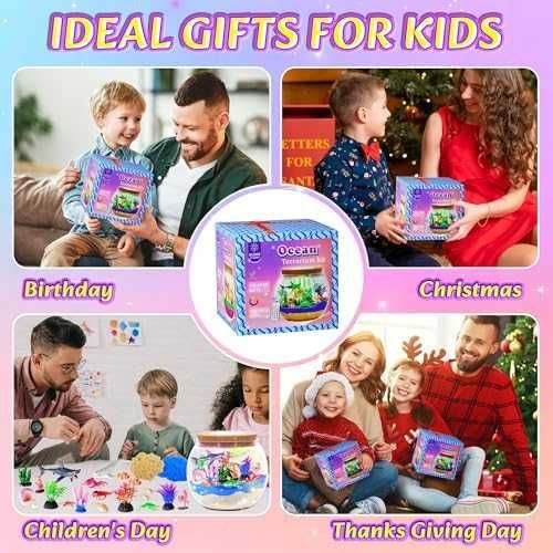 Нов детски океан терариум комплект с фигурки и 13 LED цвята за деца