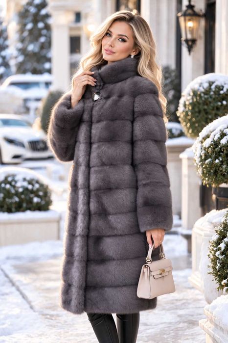 Haina blana vizon , Haină blană nurcă , Culoare Gri 4in1  , m.L-XXL