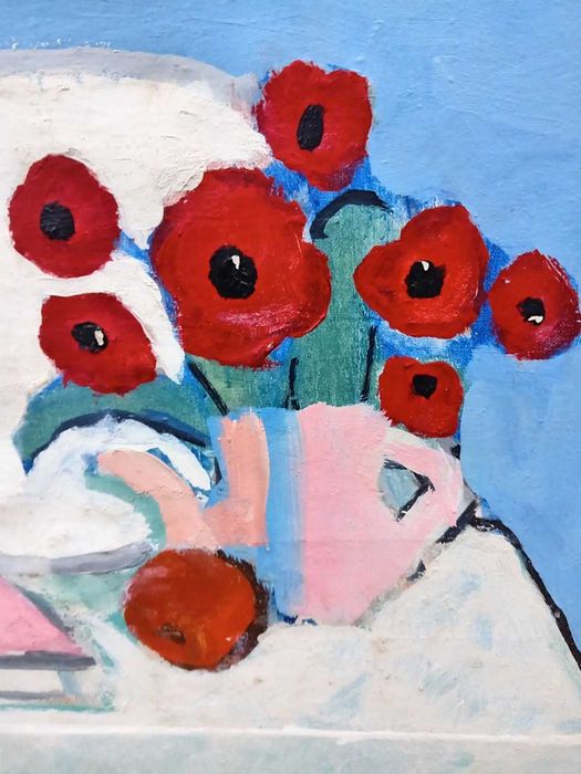 Tablou vechi - ulcior cu maci - semnat C. Piliuta