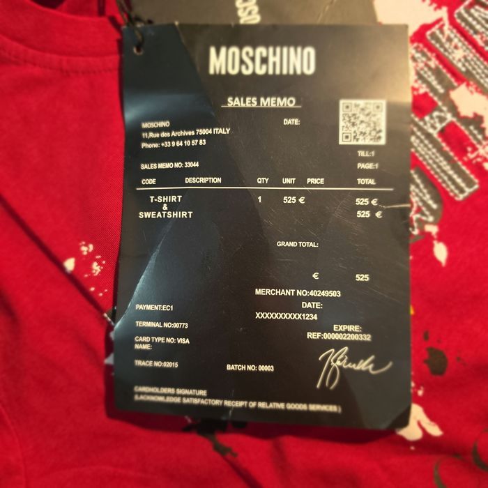 Tricou Moschino rosu, bumbac si elastan. Nou cu eticheta, unisex.  Marimea S. Farfetch