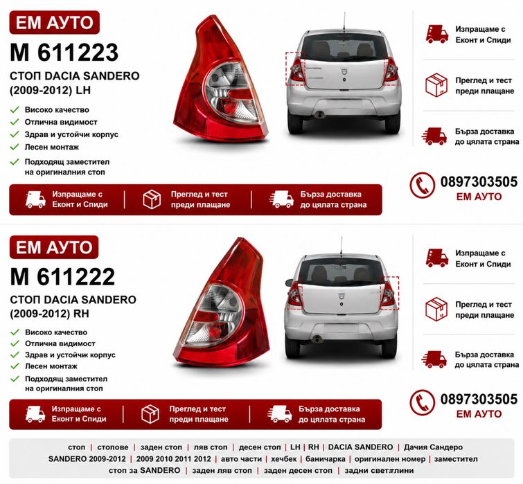 Стопове за DACIA SANDERO / Dacia Sandero / Дачия Сандеро 2009-2012