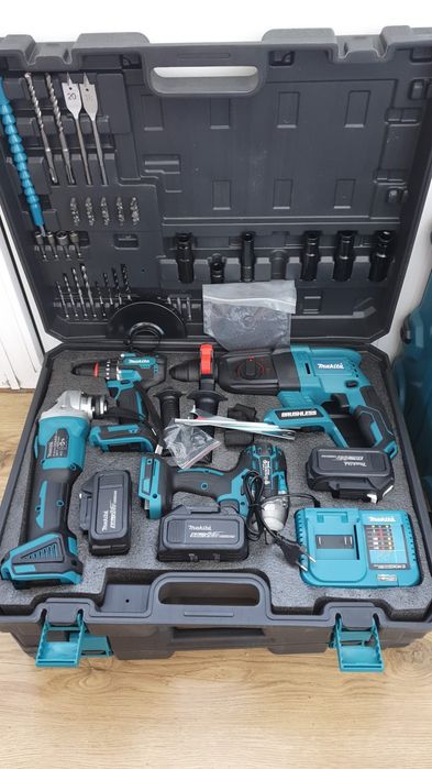 Set 4/1 Makita ,Rotopercutor ,Autofiletanta,Pistol impact,Flex,cu 3 Acumulatori 24V și 5Ah