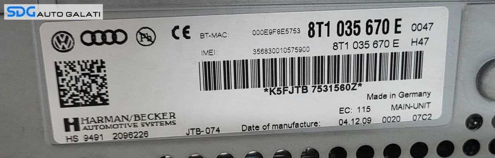 Radio CD Player Unitate Navigatie MMI Audi Multimedia Audi A4 B8 2008 - 2016 Cod 8T1035670E [L7275]