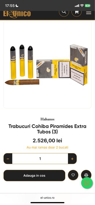 Trabucuri cubaneze Cohiba Piramide Extra Tubos