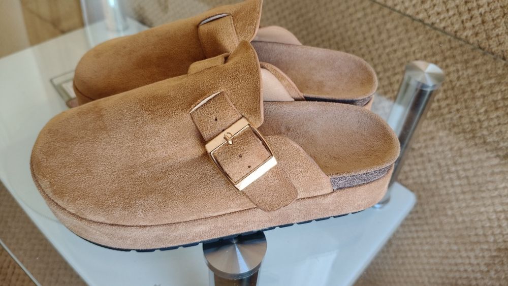 Papuci Casual De Dama, Din piele intoarsa ecologica 36