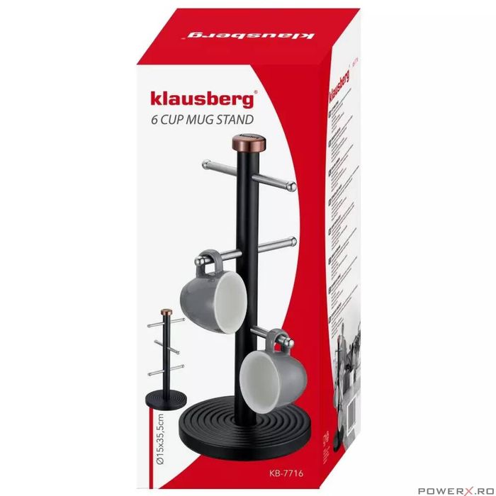 Suport pentru 6 pahare, cesti, negru, Klausberg