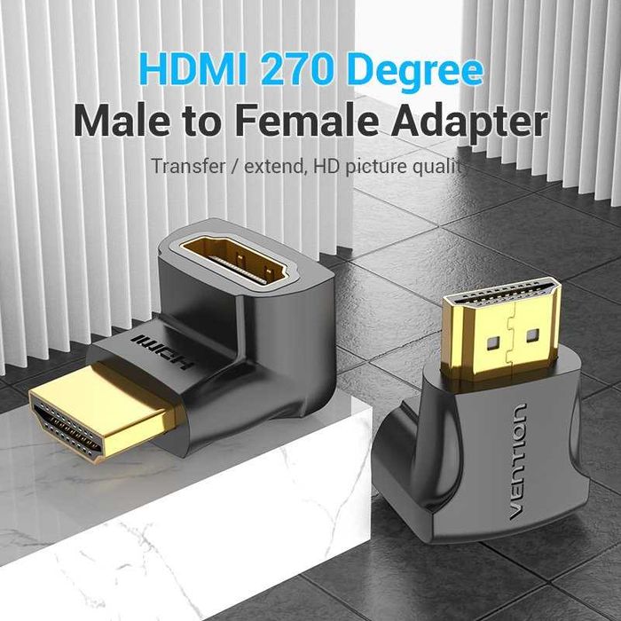 Преходник Адаптер HDMI Мъжко - HDMI Женско Ъглов на 270° Vention AINB0