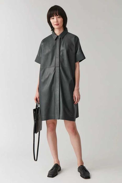 Кожена рокля-риза COS от 100% агнешка кожа