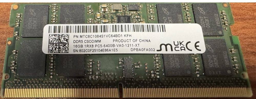 Micron 16GB DDR5 PC5-6400  RAM CSODIMM оперативная память для ноутбука