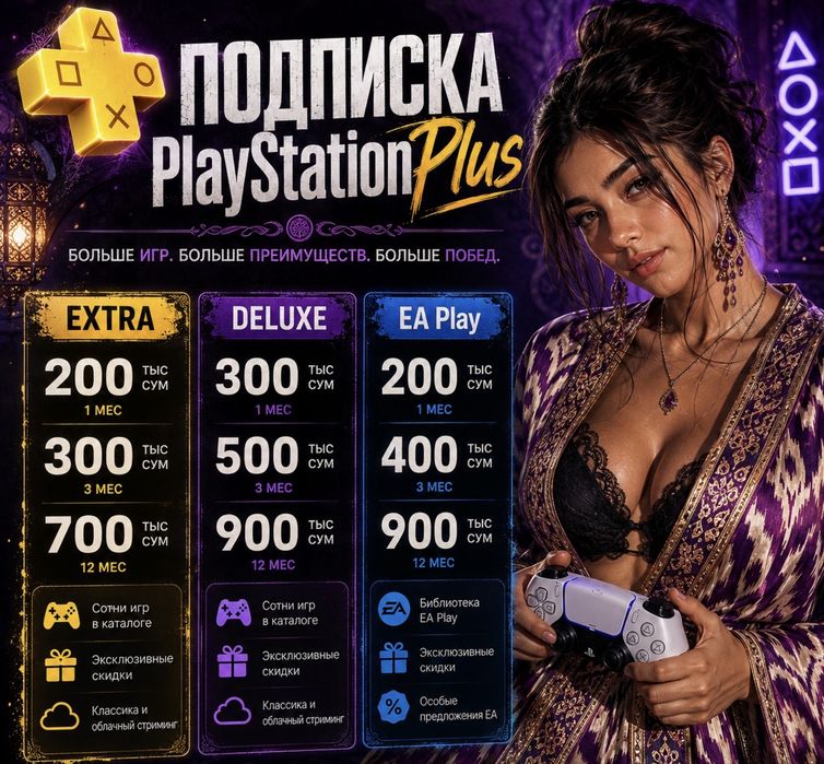 Подписка PS Plus, Deluxe, Extra, EA Play на 12 месяцев