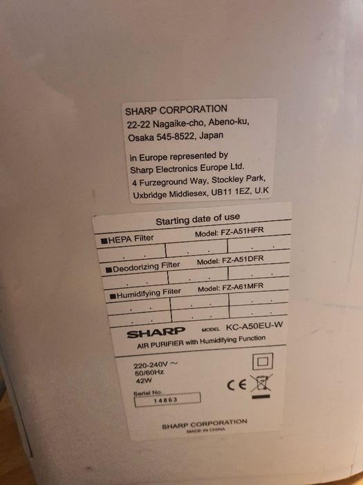 Purificator aer sharp KC-A50EU-W plasmacluster ion