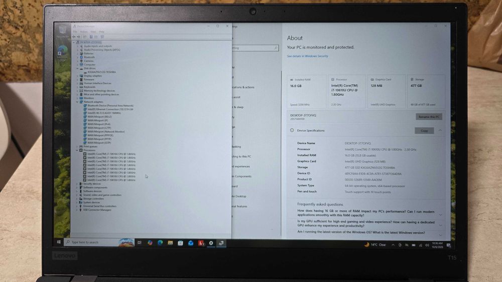 Lenovo Thinkpad T15 Intel i7 10610u 16Gb 512Gb