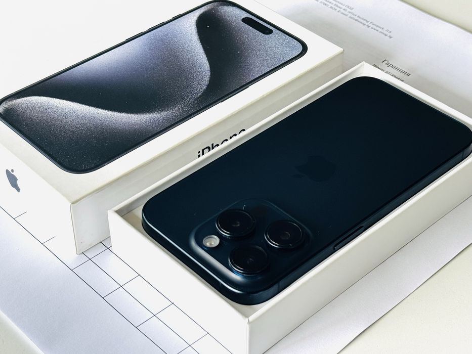 Iphone 15 Pro 128GB Blue Titanium 100% Батерия! Гаранция до 05.2026г