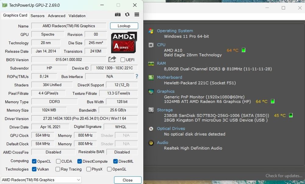 Laptop HP 745 AMD A10 7350B 2,1Ghz/3,3Ghz, 8GB 256GB, Radeon R6 1GB ...