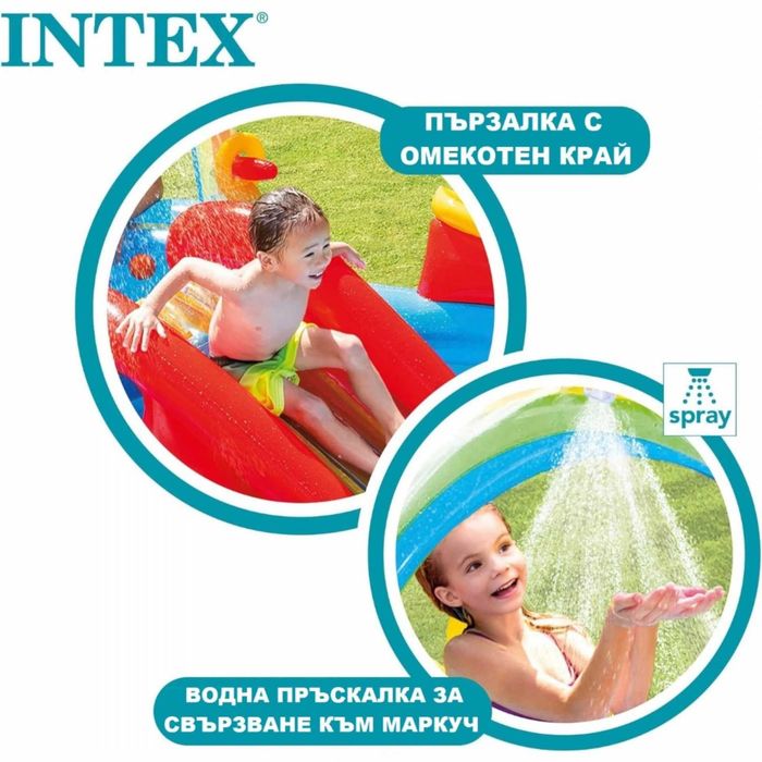 Детски басейн с пързалка / Надуваем детски център / Детски басейни с фонтан INTEX пръскалка, цветни топки и рингове
