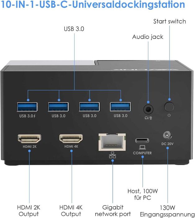 Докинг станция WAVLINK USB-C с два монитора и 2 HDMI порта