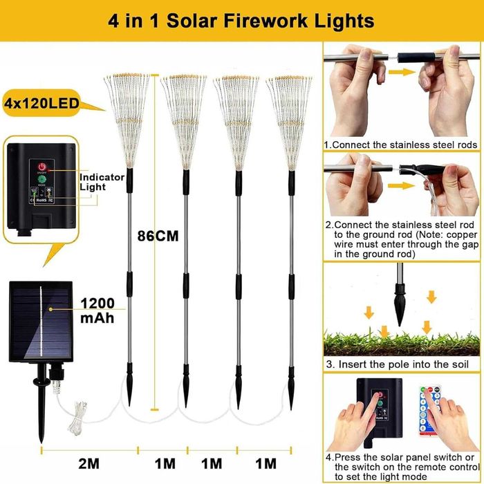 Соларни градински лампи Joycome 4 x 120 LED слънчеви коледни украси,