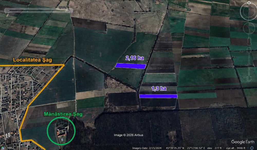 PROPRIETAR – Teren 34.600 mp (3,46 ha) lângă Pădurea Giroc și Mănăstirea Șag | Investiție