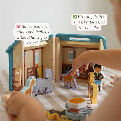 Нов Комплект конюшня с 6 кончета дървена играчка за деца 1+ идеален подарък