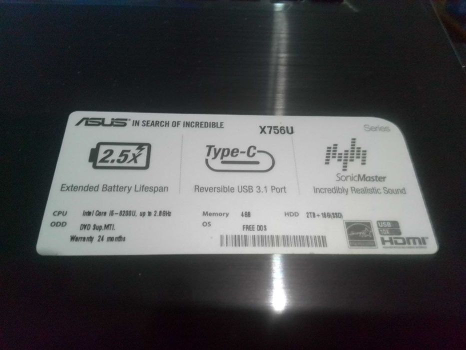 Vind Laptop ASUS Notebook X756U- Intel i5-6200U-Display 17