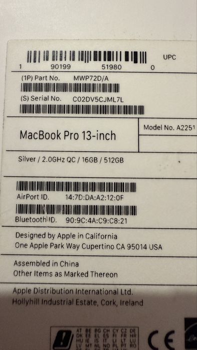 MacBook Pro 13” Intel 2020