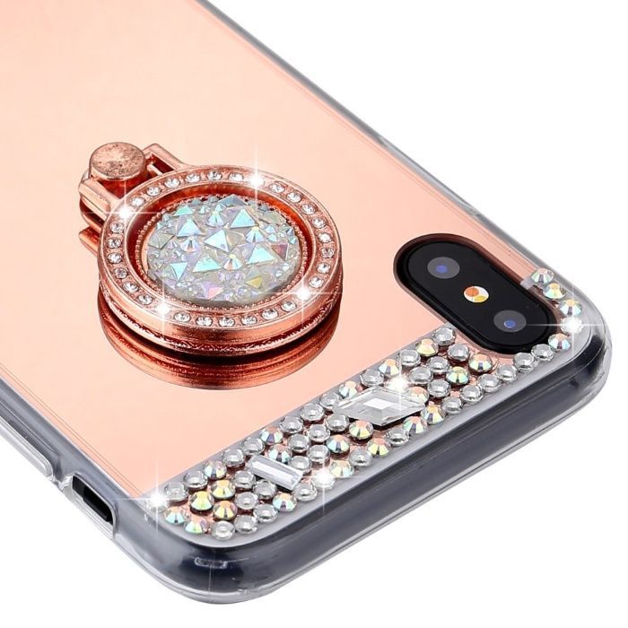 Husa Silicon oglinda cu pietricele si inel iPhone X , XS , XR , XS Max