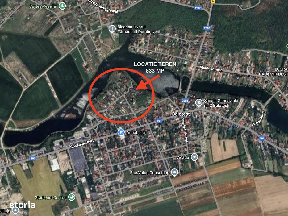 Teren Balotesti - Intravilan Constructii - 833 mp - Utilitati - Lac