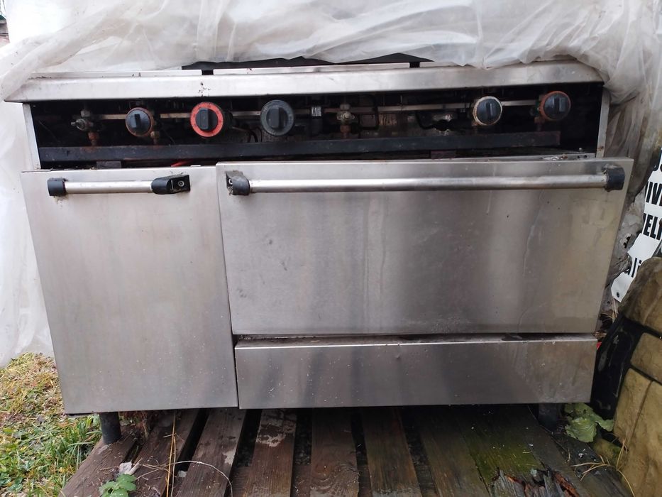 Cuptor Aragaz inox 6 arzatoare gratar grill gaz carbune