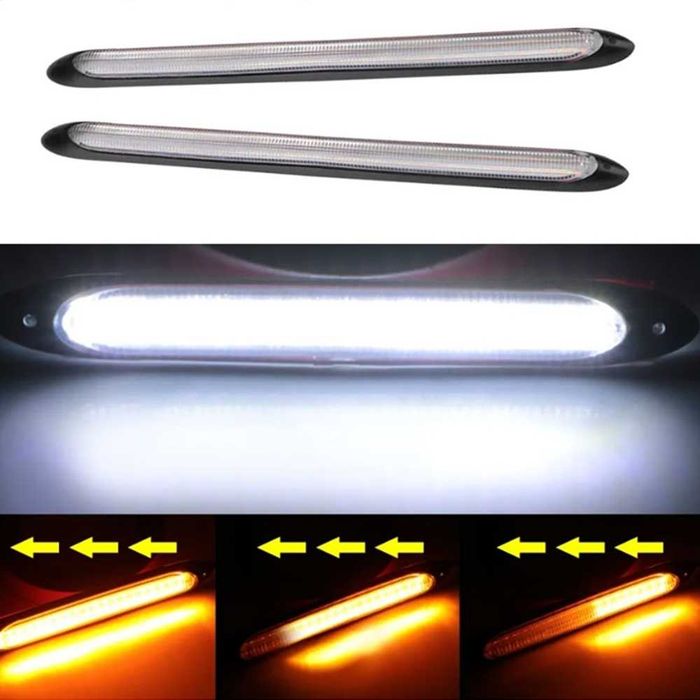 Дневни LED гъвкави светлини с бягащ мигач 27.5см - 2 броя.
