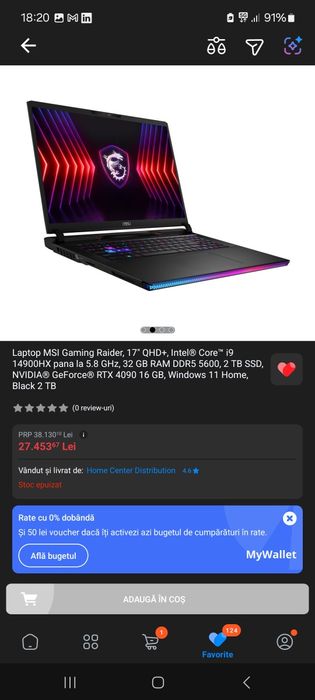 Laptop ULTRA MSI Gaming Raide, i9 14900HX, RTX 4090