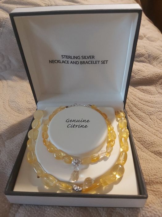 Set colier + brățară Citrin natural + AG 925, nou în cutie, cumpărat din SUA