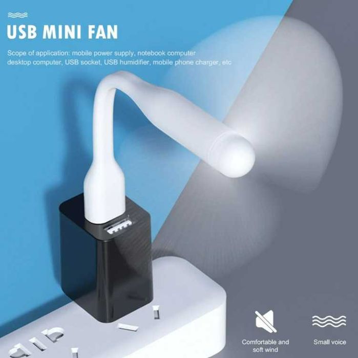 Мини USB Вентилатор 1W за Лаптоп, Power Bank и др. / Зелен / Бял /