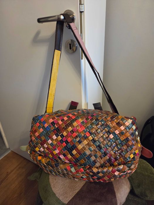 Geanta Ebano multicolora Vera Pelle impletita Toscana Italy