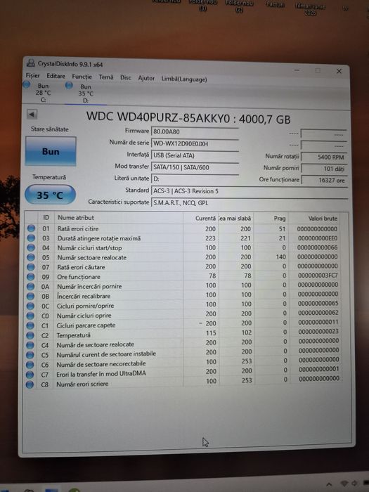 Vând HDD Western Digital Purple 4TB – stare foarte bună