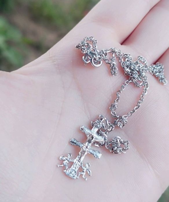 Vechi colier/lant si pandantiv din argint 925, pandantiv cruce, copii